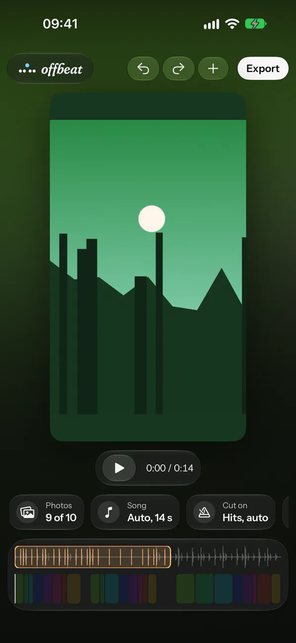 Offbeat on iPhone, with the same cut and the timeline under it.